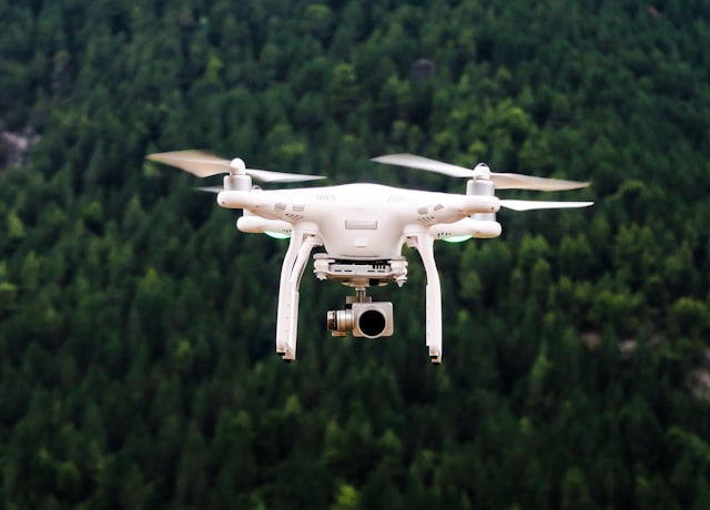 Camera drone flying in the sky